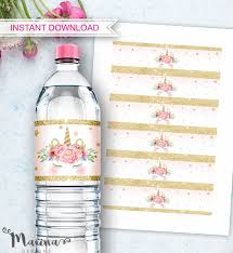 Unicorn Water Bottle Labels Unicorn Invitation Unicorn Birthday Unicorn Party Props Unicorn Printable Decor Unicorn Floral Gold Glitter Unicorn Invitations Unicorn Water Bottle Bottle Labels