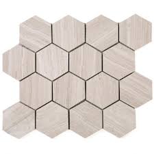 Bold blue hexagon tiles with niches in the shower. Tilegen 3 Hexagon Marble Mosaic Tile In Wooden Beige Floor And Wall Tile 10 Sheets 8 6sqft Overstock 27973501