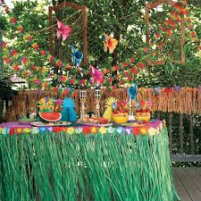 Tropical Flowered Table Skirt Oriental Trading In 2020 Easter Party Decor Hawaiian Party Decorations Birthday Theme Decoration