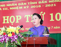The president of the national assembly of vietnam, mrs. Chá»§ Tá»ch Quá»'c Há»i Nguyá»n Thá» Kim Ngan Dá»± Ká»³ Há»p Thá»© 10 HÄ'nd Tá»nh Ä'áº¯k Nong