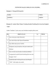 Instrumen kajian borang soal selidik kajian amalan pengurusan dan penyelenggaraan bengkel dalam kalangan guru pelatih ipgm kampus pendidikan teknik bahagian a: H Instrumen Kajian Borang Soal Selidik