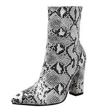 Amazon Com Sonmer Women Snakeskin Pattern Toe Zip Thin Heel