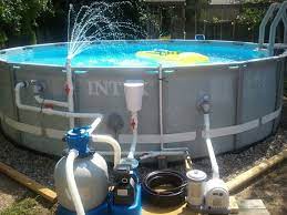 Floating pool fountains with led lighting attach to a pool return. Intex Ultra 16 With Haywood Heater Intex Sand Filter Swg Pool Fountain Diy Pool Pool Plumbing