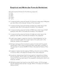 7) a compound with an empirical formula of c4h4o and a molar mass of 136 grams. Empirical And Molecular Formula Worksheet Mole Unit Chemical Compounds
