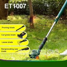 Et1007 Power Tools 4in1 10 8v Li Ion Cordless Hedge Trimmer Mower Mower Pruning Mini Rechargeable Tools 65manganes Garden Tools Hedge Trimmers Garden Supplies