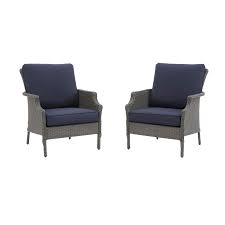 Hampton Bay Grayson Gray Removable Cushions Wicker Chow Height Outdoor Lounge Chair With Midnight Blue Cushions 2 Pack Fm 18066 A Chg The Home Depot Lounge Chair Outdoor Blue Cushions Outdoor Lounge