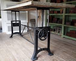 Industrial Table With Cast Iron Machine Base Adjustable Height Table Industrial Table Kitchen Island Table Combination