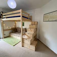 lit mezzanine sylvia avec escalier cube pin massif lit mezzanine lit mezzanine enfant lit mezzanine palette