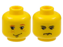 Minifigure, Head Dual Sided Male Smirk, Earth Orange Freckles and Eyebrows 