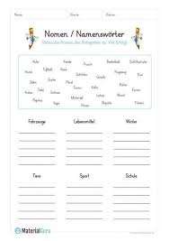 Kostenlose Arbeitsblatter Und Ubungen Zum Thema Nomen Fur Den Deutschunterricht An Der Grundschule Zum Download Nemeckij Yazyk Obuchenie Detej 1 Klass Matematika