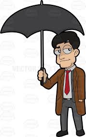 Black And White Umbrella Cartoon A Man Carrying An Umbrella Cartoon Stock Clip Art Vector Toons Umbrella Cartoon Black Umbrella Grey Suit White Shirt