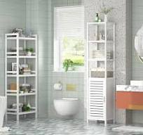 Amazon.com: Homykic Bamboo Narrow Bathroom Storage Cabinet, 6-Tier 67 Inch  Tall Floor Standing Slim Cabinet Organizer with Shutter Door and Open ...