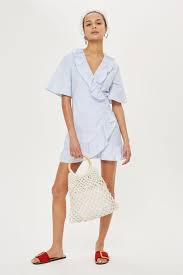 Poplin Ruffle Mini Dress Light Blue Mini Dress Mini Wrap Dress Navy Blue Mini Dress