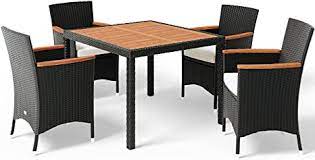Dkiei round folding table coffee table leisure table outdoor table metal table for balcony bistro garden camping picnic furniture black, 60 * 60 * 71cm 4.3 out of 5 stars 16 £69.99 £ 69. Poly Rattan Garden Furniture Dining Table Set Patio Rectangular Black 4 Seater Outdoor Wooden Plate Conservatory Amazon Co Uk Garden Outdoors