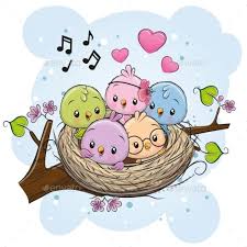 Cute Bird On Branch Drawing Cartoon Birds In A Nest On A Branch Cartoon Birds Cute Drawings Bird Drawings
