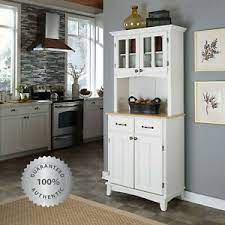 Use the top surface to display your home bar or to serve meals. Kitchen Buffet Hutch Solid Wood White Server Storage Cabinet Drawers Natural Top Ebay