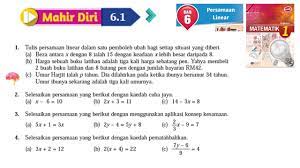 Ramai pelajar menghadapi masalah menyelesaikan persamaan linear dalam satu pemboleh ubah. Kssm Matematik Tingkatan 1 Bab 6 Persamaan Linear Mahir Diri 6 1 No1 No4 Buku Teks Form 1 Youtube