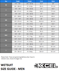 xcel wetsuit size chart thewaveshack com