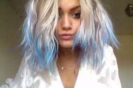 Blonde With Baby Blue Tipped Hair Wearing A Nose Ring Hoop Hair Blue Tips Hair Hair Color Blue Hair Color