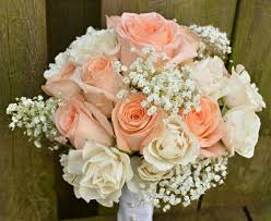 Peach Tiffany Roses White Tea Roses White Gypsophila Wedding Bouquet Pasteles De Boda Ramos De Novia Boda