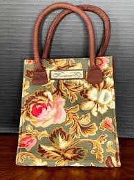 1980's Longaberger Uphostery Floral Print Lunc=h Bag Style Purse, Gorgeous  Dk Sage, Tan, Scarlet, Pink Print, Excellent VTG Unused Condition