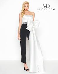 Black And White Evening Gown 12111r Mac Duggal Two Tone Black And White Jumpsuit Black And White Evening Dresses Black And White Gown White Evening Gowns