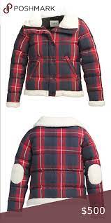 Sam Gingham Shearling Trim Down Puffer Jacket Coats Jackets Women Fur Hood Jacket Womens Faux Fur Coat