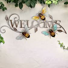 When honey bees in the wall are trafficking in and out, they aren't going anywhere anytime soon. Wall Sign Welcome Garden Front Door Decoration Bees Design Harms 507318 Etc Shop Lamps Furniture Technology Household All From One Source Etc Shop