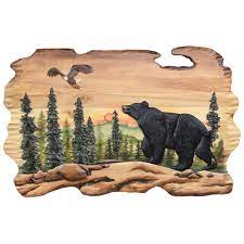 Sunset Bear Eagle Wood Wall Art Black Forest Decor Wood Wall Art Wall Art