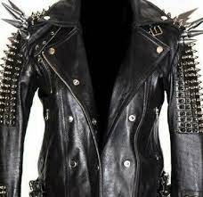 Handmade Spike Studded Button Zipper Genuine Leather Bikers Lapel Belted Jacket Ebay In 2021 Celebrities Leather Jacket Studded Leather Jacket Punk Jackets
