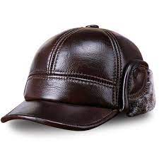 Men Cowhide Genuine Leather Baseball Cap Earflaps Earmuff Bomber Velvet Linen Hat Leather Hats Leather Cap Leather Baseball Cap