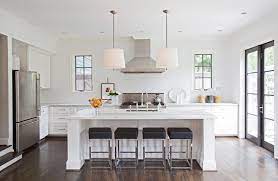 Ashley Goforth Design Kitchens Drum Pendants Drum Light Pendants Linen Drum Pendants Kitchen Island Li Kitchen Design Home Kitchens Kitchen Inspirations