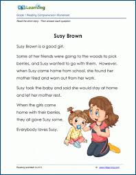 There is many comprehension worksheets for grade 1. Susy Brown Grade 1 Children S Fable K5 Learning