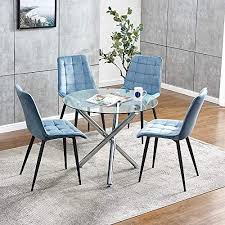 Get ready to impress your future guests with a beautiful and perfectly set table. Eu Dining Chairs Dining Table Sets Round Glass Dining Table Velvet Dining Chairs With Metal Legs Lounge Chairs And Table For Dining Room Kitchen Restaurant Furniture Blue Round Table Buy Online At