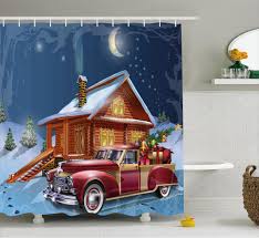 Free shipping on orders over $25 shipped by amazon. Christmas Shower Curtain Set Wooden Lodge With Classic American Truck And Xmas Tree Gifts Starry Sky Winter Snow Bathroom Decor Multicolor By Ambesonne Walmart Com Walmart Com