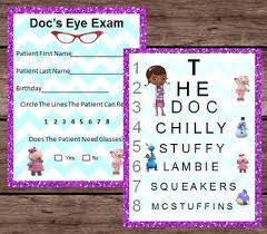 Doc Mcstuffins Eye Chart Patient Exam Pretend Dramatic Play Printable