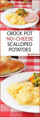 Slow Cooker No Cheese Scalloped Potatoes Recipe Is Made With Black Pepper Scalloped Potato Recipes Cheese Scalloped Potatoes Slow Cooker Scalloped Potatoes