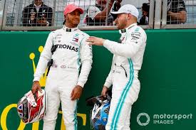 Pole Sitter Valtteri Bottas Mercedes Amg F1 And Lewis Hamilton Mercedes Amg F1 Celebrates In Parc Ferme British Gp 2019