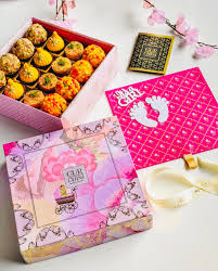 Luxury Baby Girl Announcement Box Gurchini Inr 300 / box ( approx ).