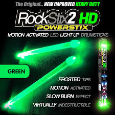 Amazon Com Rockstix 2 Hd Green Bright Led Light Up Drumsticks With Fade Effect Set Your Gig On Fire Green Rockstix Musical Instruments