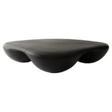 Black Rounded Square Quad Coffee Table in Stone Composite by Mike Ruiz Serra