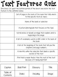In This File There Are Two Text Features Quizzes That Cover 16 Different Text Features 8 On Ea Text Features Nonfiction Text Features Text Features Worksheet
