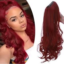 18"(45cm) SEGO Coleta Postiza con Pinza Pelo Sintético Se Ve Natural  [Castaño/Rojo Oscuro] Extensiones de Cabello Clip Cola Lisa con Poca  Ondulada en ...