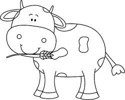Black And White Pictures To Color For Kids Black And White Cow With Wheat In Its Mouth Cow Coloring Pages Cow Colour Cow Drawing