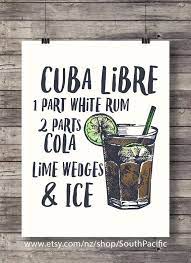 cuba libre cocktail print cocktail illustration bar decor etsy klassische cocktails cuba libre cocktail