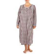 Plus Size Cotton Plaid Lace Trim Nightgown 278714409