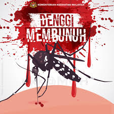 Menampal poster yang berkaitan dengan denggi. Lukisan Poster Denggi
