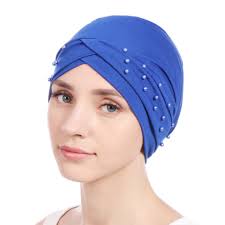 Us 1 79 44 Off Helisopus Muslim Women India Elastic Turban Solid Color Pearl Head Wrap Cap Female Soft Chemo Hat Beanie Scarf Hair Accessories In