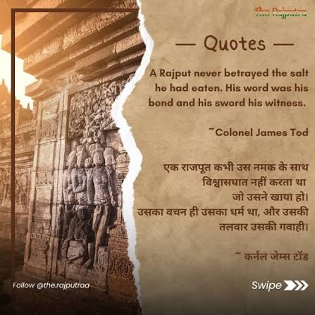 The famous quotations about Rajputs — Rajput are G.O.A.T 🔥🙌 . . #rajputquotes #rajput #thakur #kshtriya #history . . Historical Quotation Rajput Kings Rajput Rulers James Tod Sir Abraham Rudyard Kepling Rajput