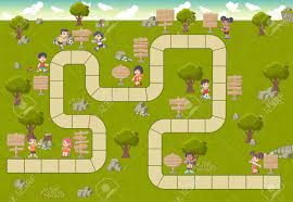 Entra y elije tu juego de mesa preferido. Juego De Mesa Con Un Camino De Bloque En Un Parque Con Los Ninos De Dibujos Animados Feliz Y Tableros De La Muestra De Madera Ilustraciones Vectoriales Clip Art Vectorizado Libre De